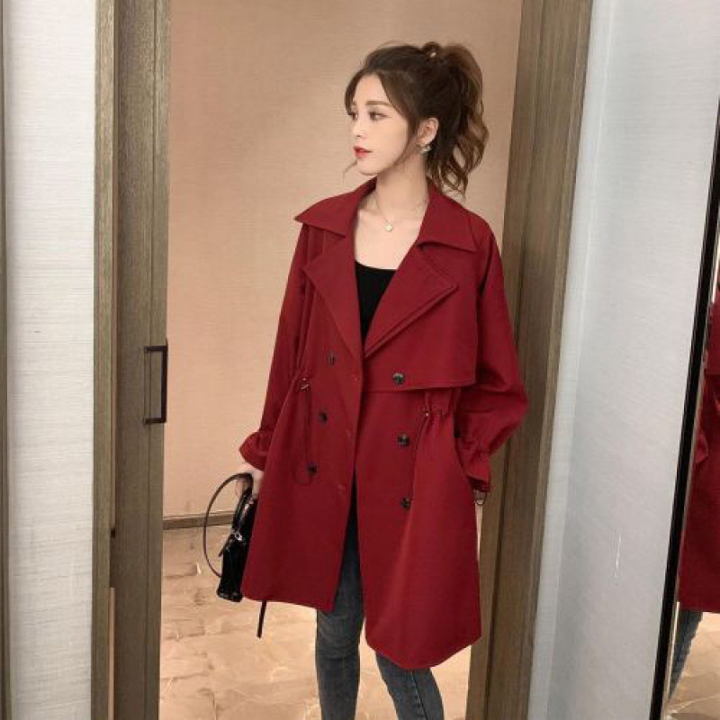 Loose Suit Collar of Overcoat Korean Edition Wine Red - Shop at LoveMi