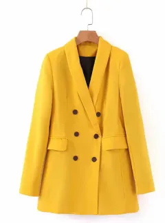 Fashion Temperament Wind Double Breasted Suit Jacket Women - Yellow - View 1