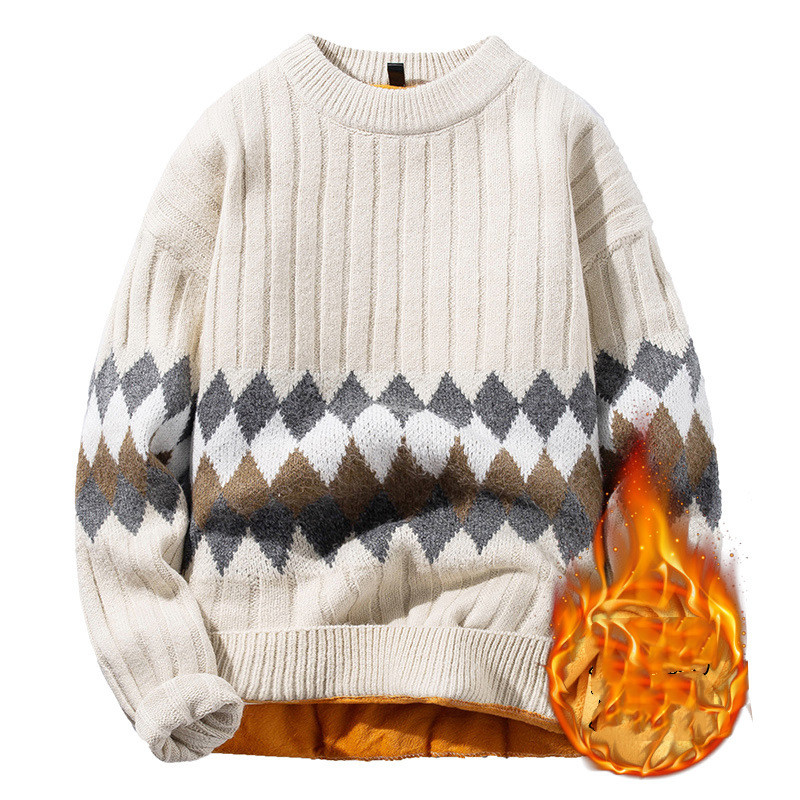 Chaopai Twist Color Matching Round Neck Plush Sweater