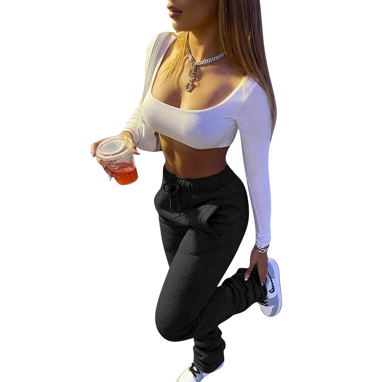 Women's Fashion Thick Stacking Casual Trousers