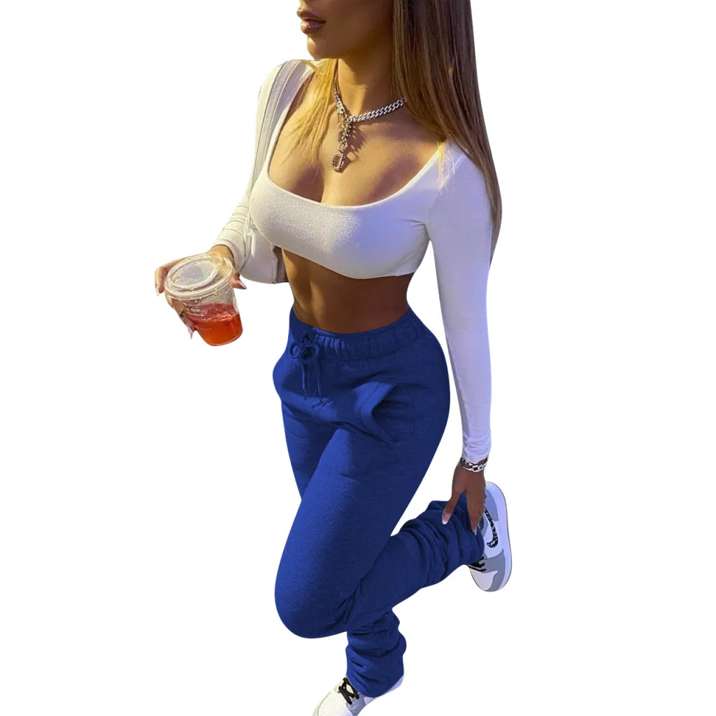 Women's Fashion Thick Stacking Casual Trousers - Royal Blue