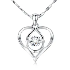 Sterling Silver Necklace Girls Clavicle Chain Heart Pendant - White - View 1