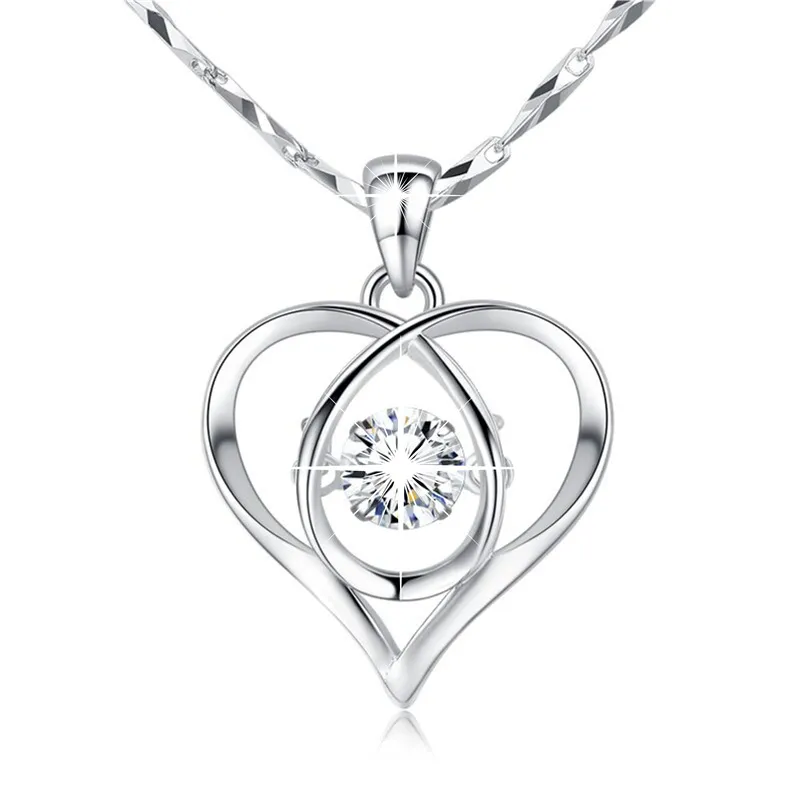 Sterling Silver Necklace Girls Clavicle Chain Heart Pendant - White