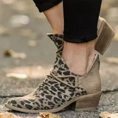 Women's Autumn Winter Thick Heel Leopard Print Boots - Grey - View 1