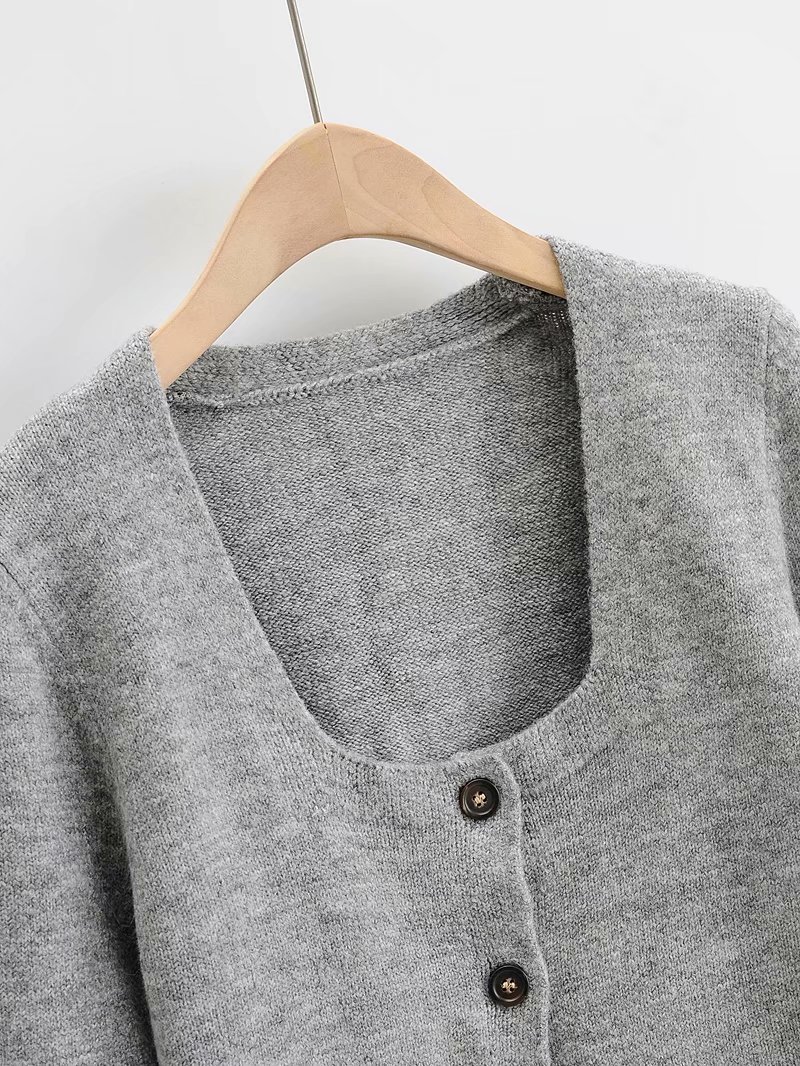 Fashion Slim Square Collar Buttoned Short Knit Jacket