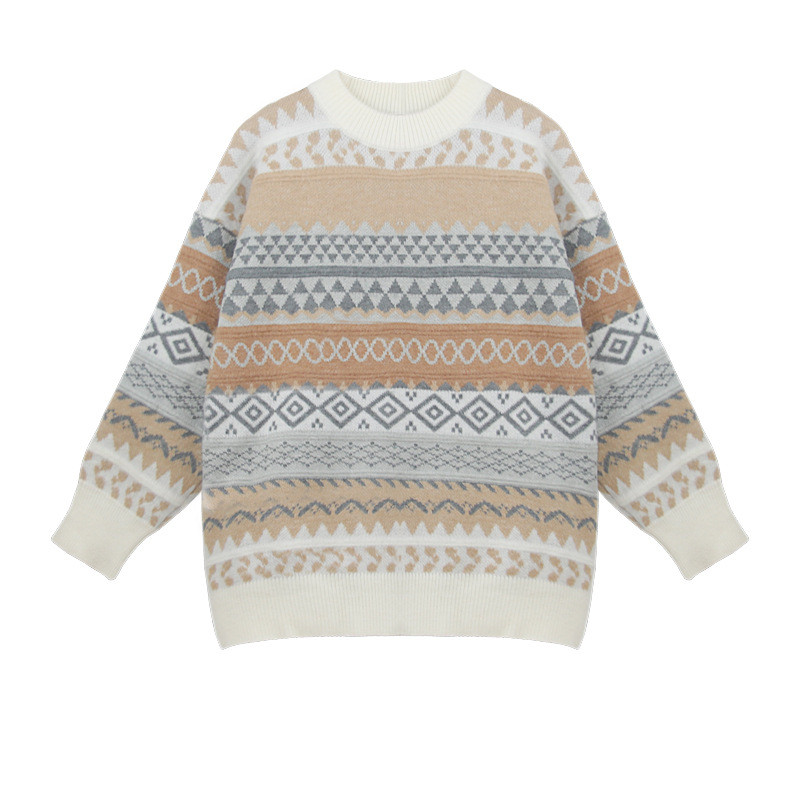 Rhomboid Round Neck Sweater Women's Pullover Sweater