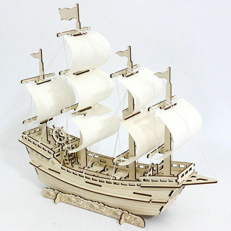 Maquette de voilier en bois DIY faite main, assemblage puzzle 3D – navire marchand