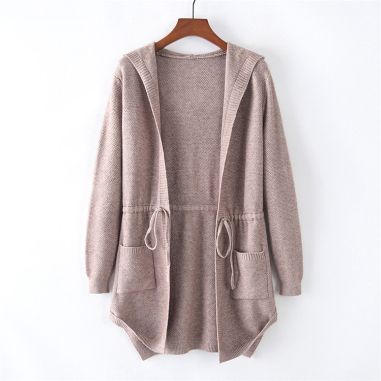 Hooded Waist Knit Sweater Mid-Length Cardigan Sweater Coat