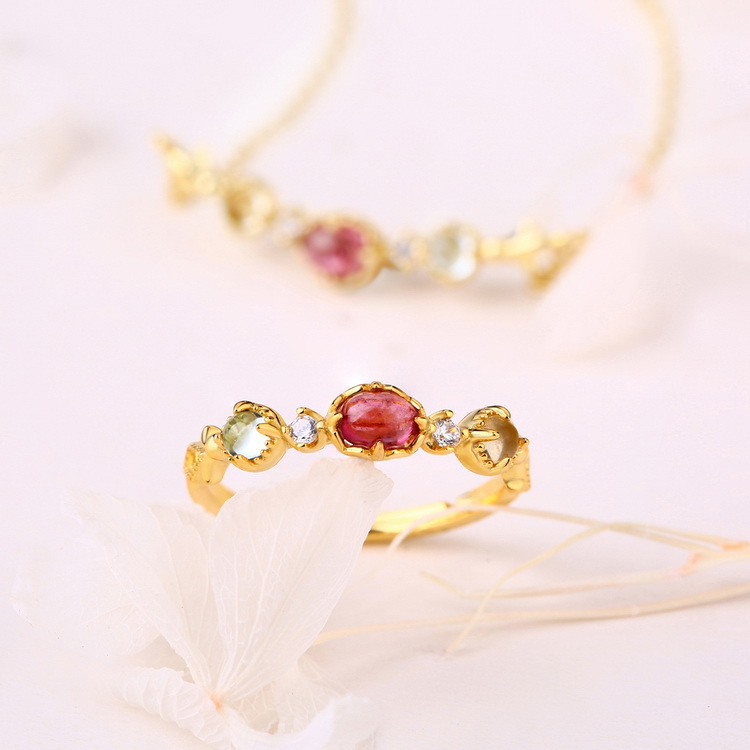 Sterling Silver Rubellite Topaz Lemon Crystal Bracelet