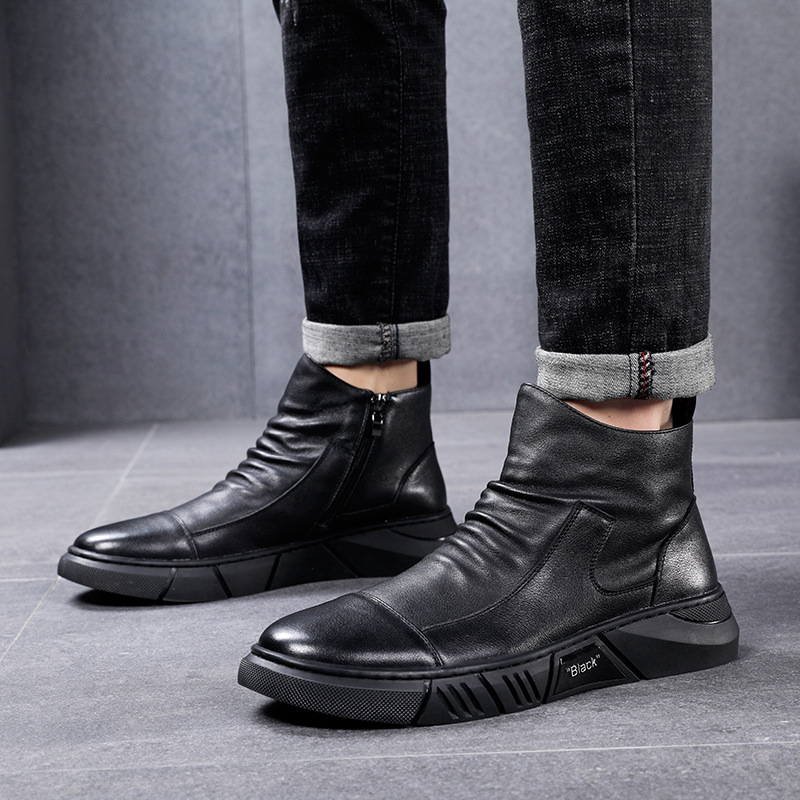 Mid-Cut Short Boots Tooling Men's Shoes Military Boots High-Top Leather Men's Boots