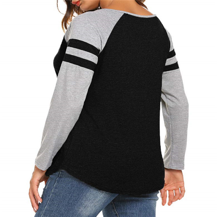 Multicolor Striped Stitching Long Sleeve T-shirt
