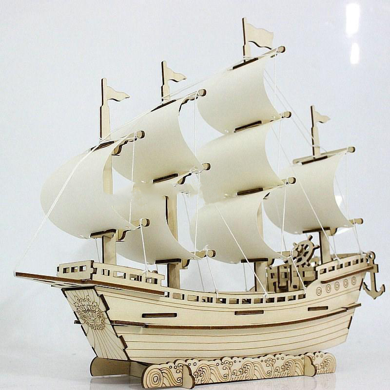 Maquette de voilier en bois DIY faite main, assemblage puzzle 3D – navire marchand