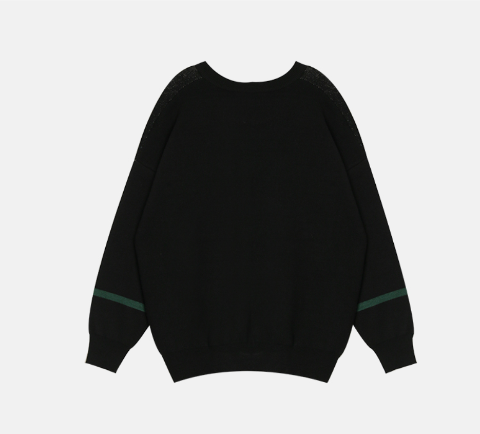 New Black Retro Women's Knitted Sweater With Loose Coat Head