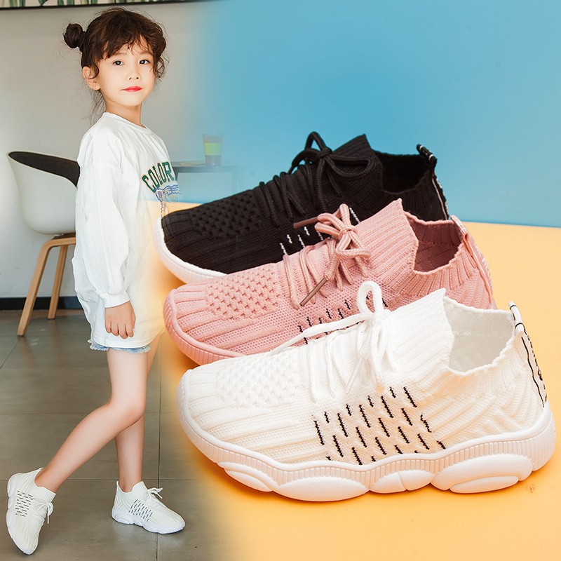 Children's Spring And Autumn Knitted Lace-up Sneakers