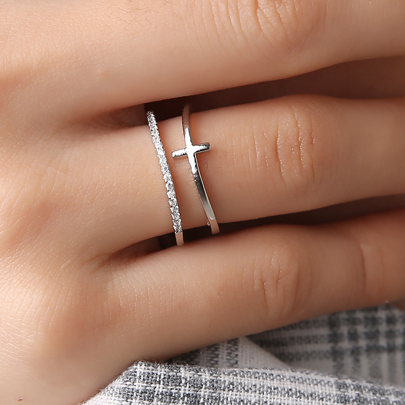 Simple Multi-layer Cross Gold-plated Inlaid Ring