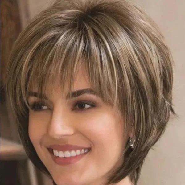 Mixed Blonde Brown Short Wigs Natural Hair Wigs Heat Resistant Hair Wig Brown - Shop at LoveMi