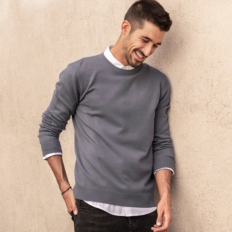 Men's Autumn Casual and Versatile Solid Color Pullover Sweater
