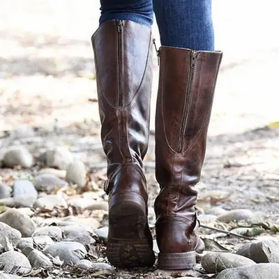 Buckle Martin Boots Women's Low Heel Back Zipper
