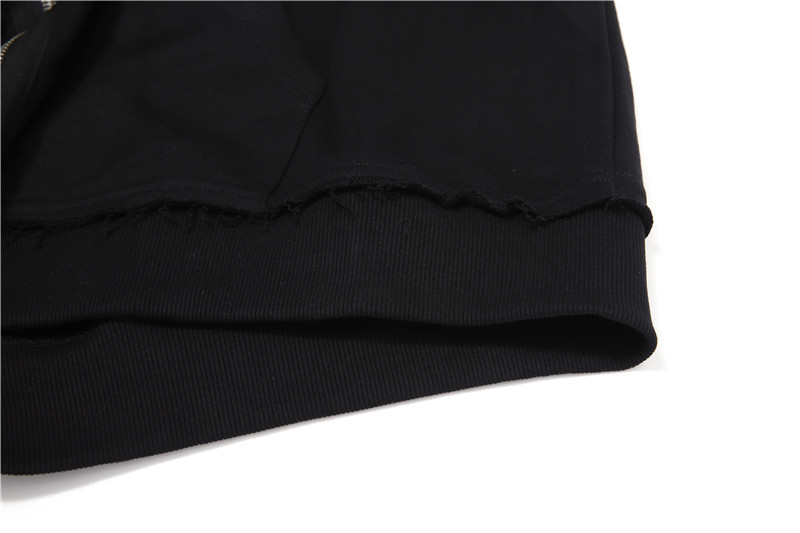 Dark Black Zipper Cardigan Solid Color Hooded Sweater