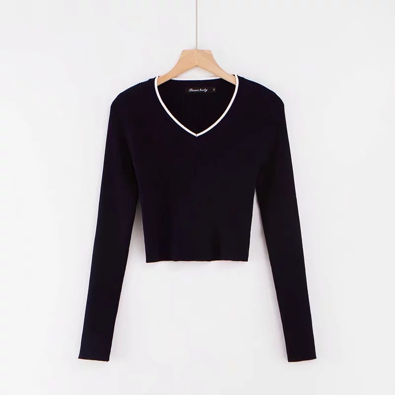 European And American Ins Leaky Cord V-neck Sweater