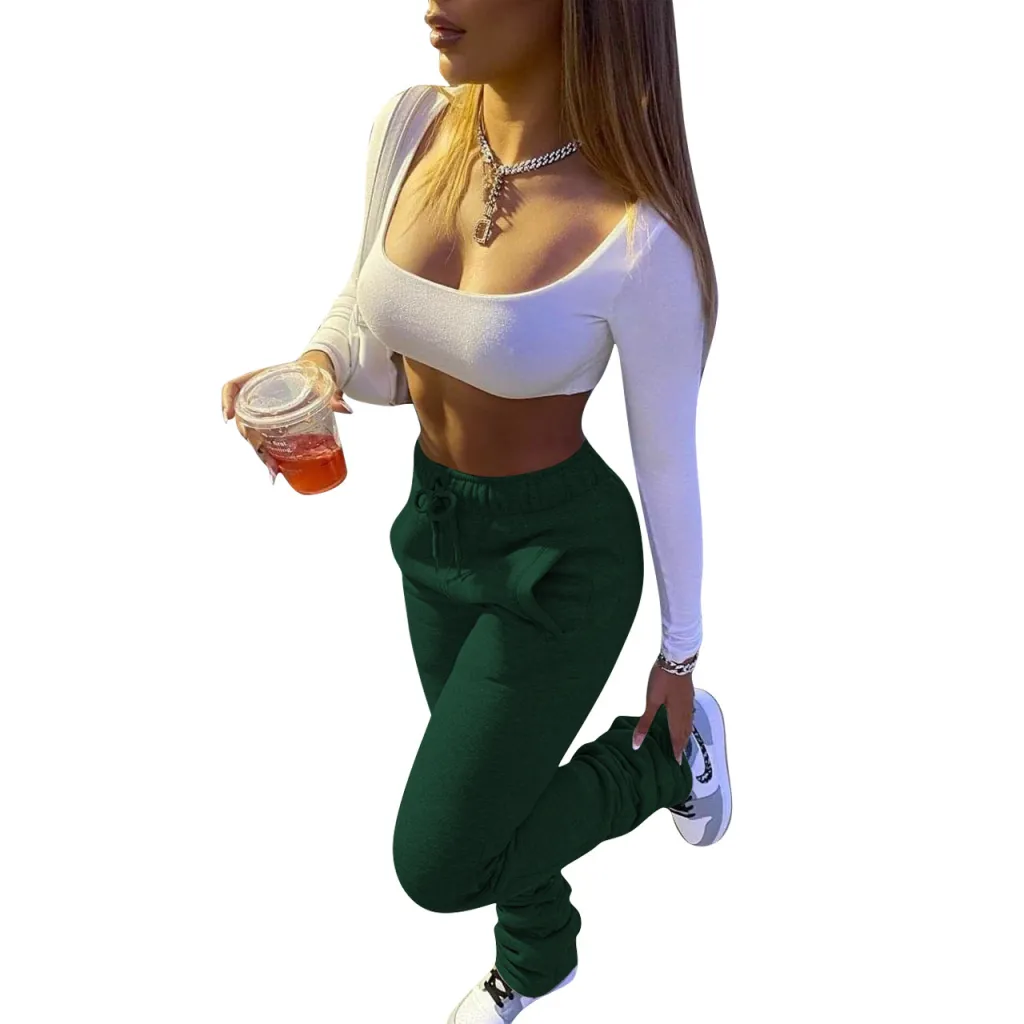 Women's Fashion Thick Stacking Casual Trousers - Dark Green