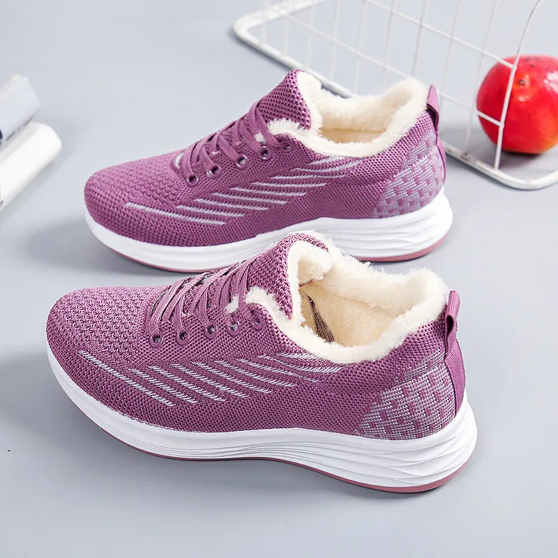 Winter Warm Cotton Boots Soft Bottom And Velvet Cotton Shoes Flat Bottom Leisure - Pink