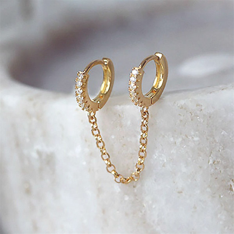 Double Pierced Conjoined Diamond Earrings Women