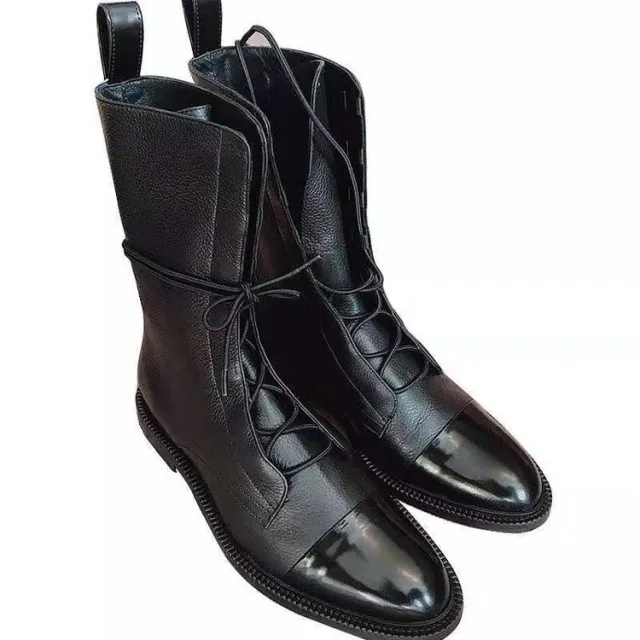 Handsome Short Boots With Round Toe Square Heel And Mid Heel Black - Shop at LoveMi