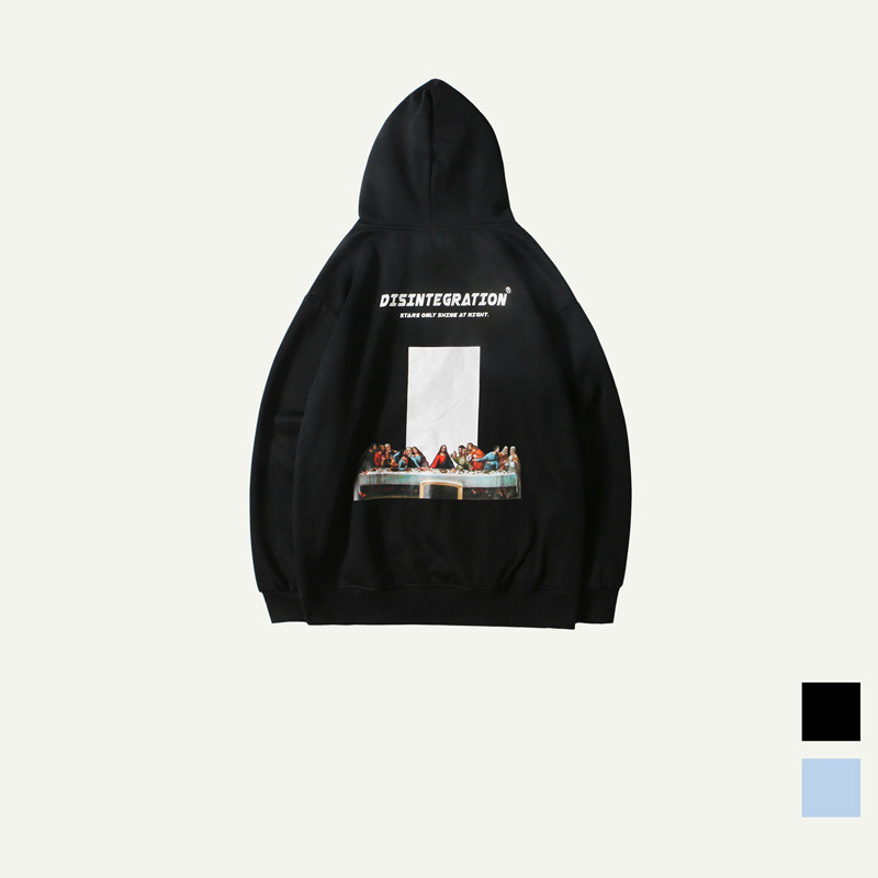 Last Dinner Oil Painting Loose Couple Plush Hooded Sweater