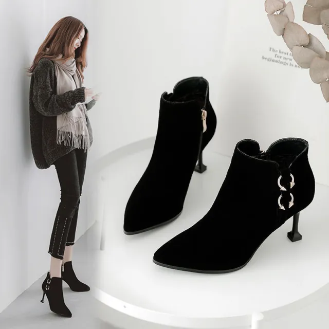 New All Match Stiletto Cat With Martin Boots High Heel Boots Black - Shop at LoveMi