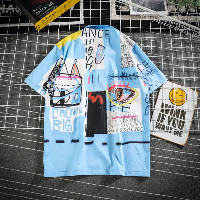 New Letters Graffiti Flower Men's Short Sleeve Shirt