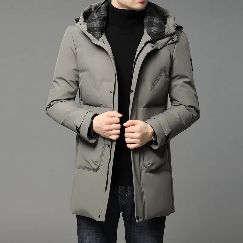 White Duck Down Hooded Warm Jacket Medium Length