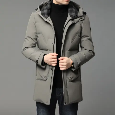 White Duck Down Hooded Warm Jacket Medium Length