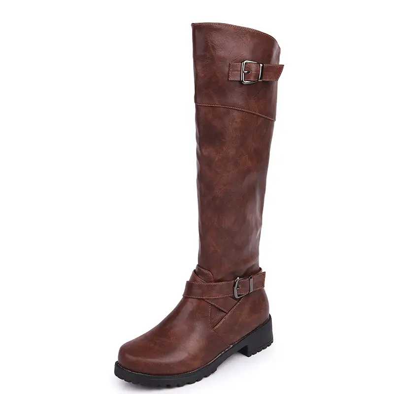 Women's Leather Boots With Zipper And Flat Bottom
