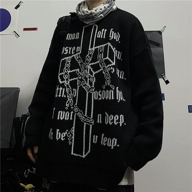 Black Trendy Thick Sweater Top Street Loose New Style