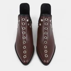 All-match Pointed Rivet Personality Short Boots - Brown - View 1