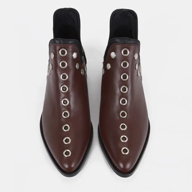 All match Pointed Rivet Personality Short Boots Brown - Shop at LoveMi