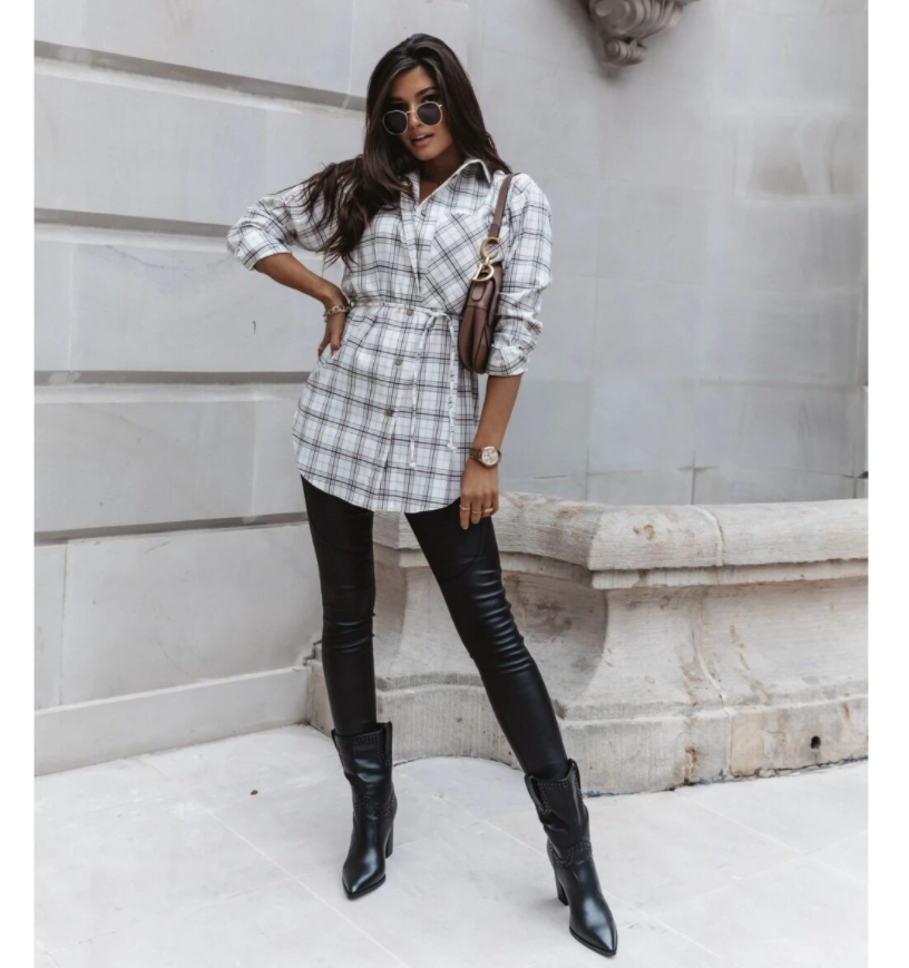 Women's Long Sleeve A-line Fashion Check Shirt