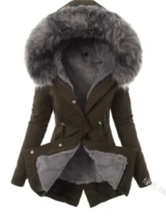 Hooded Drawstring Plush Jacket Women - Green - View 1