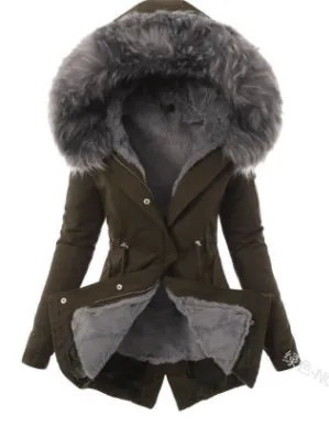 Hooded Drawstring Plush Jacket Women Green - Shop at LoveMi