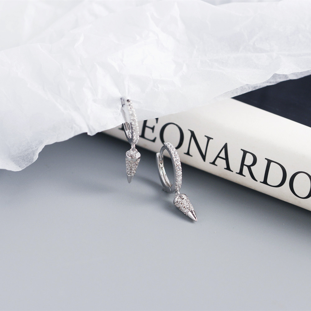 S925 Sterling Silver Geometric Tapered Diamond Earrings