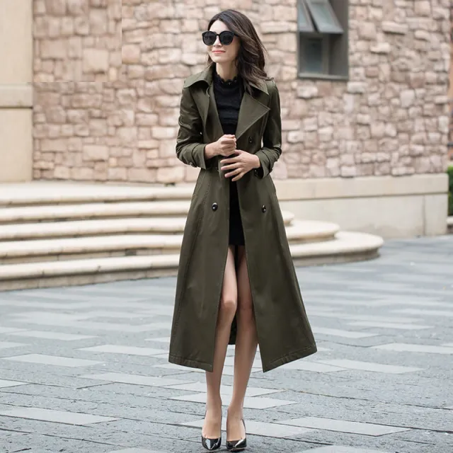 Fashion Khaki Knee Length Korean Slim Fit Coat Army Green - Shop at LoveMi