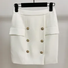 Business Wear Double Breasted Metal Lion Duckle Mini Bag Hip Mini Skirt Skirt - White - View 1
