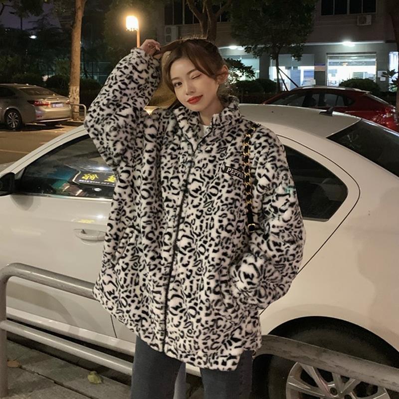 Retro Leopard Print Warm Casual Sweater Coat