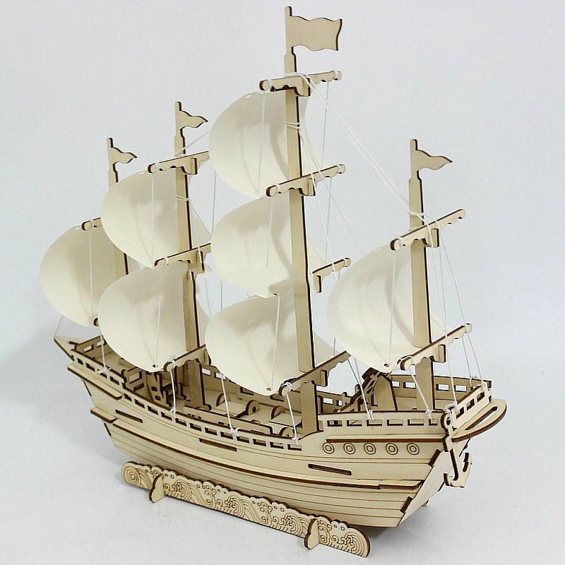 Maquette de voilier en bois DIY faite main, assemblage puzzle 3D – navire marchand