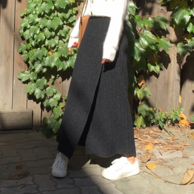 Split High Waist Slim Half Length Wool Skirt