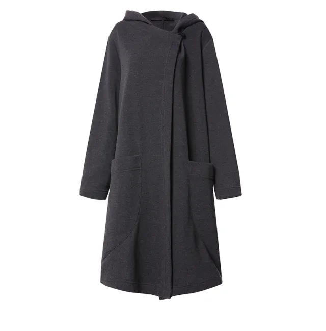 Fleece Sweater Loose Long Windbreaker Women Dark Grey - Shop at LoveMi