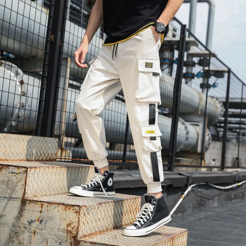 Men's Casual Pants, Drawstring Trousers, Sports Pants, Large Size Multi-Pocket Drawstring Harem Overall