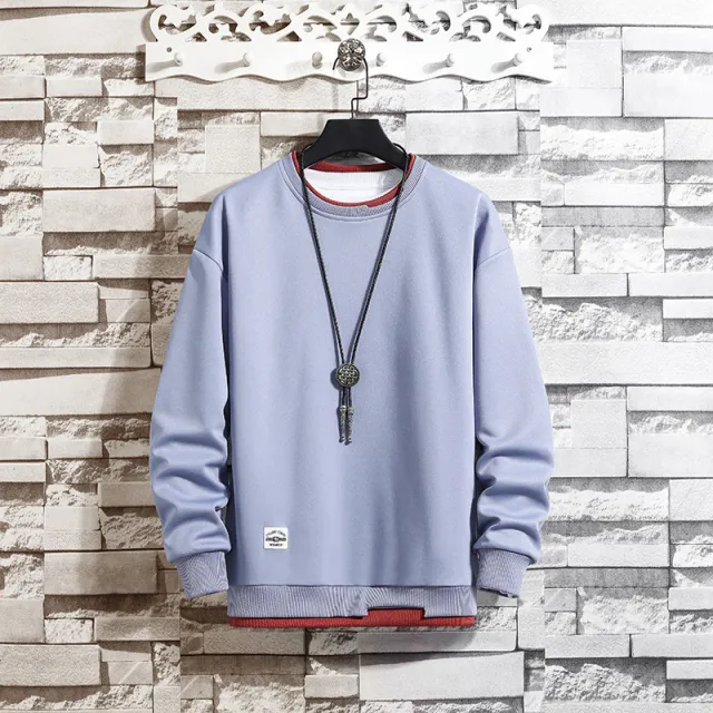 Fake Two Base Shirts New Korean Edition Solid Color Blue - Shop at LoveMi