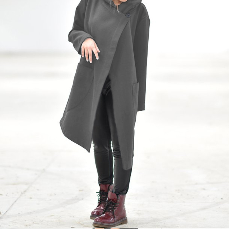 Fleece Sweater Loose Long Windbreaker Women Light Grey - Shop at LoveMi